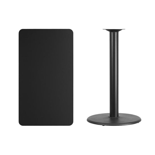 Flash Furniture 24'' x 42'' Rectangular Black Laminate Table Top with 24'' Round Bar Height Table Base - XU-BLKTB-2442-TR24B-GG