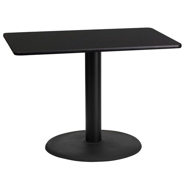 Flash Furniture 24'' x 42'' Rectangular Black Laminate Table Top with 24'' Round Table Height Base - XU-BLKTB-2442-TR24-GG