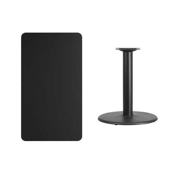 Flash Furniture 24'' x 42'' Rectangular Black Laminate Table Top with 24'' Round Table Height Base - XU-BLKTB-2442-TR24-GG