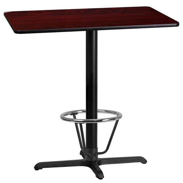 Flash Furniture 24'' x 42'' Rectangular Mahogany Laminate Table Top with 22'' x 30'' Bar Height Table Base and Foot Ring - XU-MAHTB-2442-T2230B-3CFR-GG