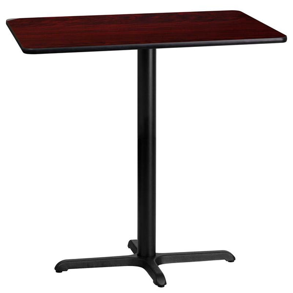 Flash Furniture 24'' x 42'' Rectangular Mahogany Laminate Table Top with 22'' x 30'' Bar Height Table Base - XU-MAHTB-2442-T2230B-GG