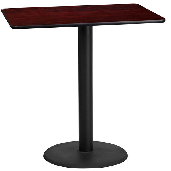 Flash Furniture 24'' x 42'' Rectangular Mahogany Laminate Table Top with 24'' Round Bar Height Table Base - XU-MAHTB-2442-TR24B-GG