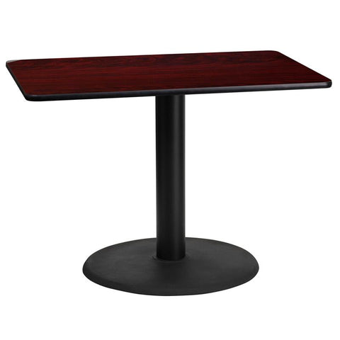 Flash Furniture 24'' x 42'' Rectangular Mahogany Laminate Table Top with 24'' Round Table Height Base - XU-MAHTB-2442-TR24-GG