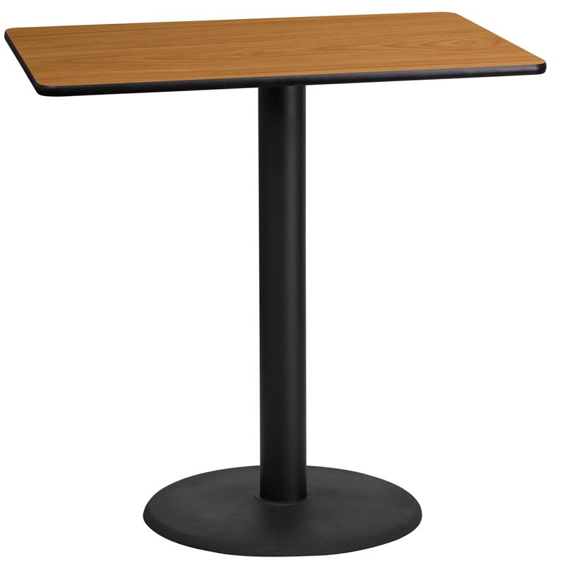 Flash Furniture 24'' x 42'' Rectangular Natural Laminate Table Top with 24'' Round Bar Height Table Base - XU-NATTB-2442-TR24B-GG