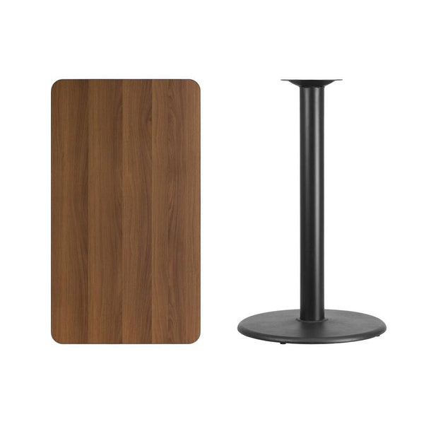 Flash Furniture 24'' x 42'' Rectangular Walnut Laminate Table Top with 24'' Round Bar Height Table Base - XU-WALTB-2442-TR24B-GG