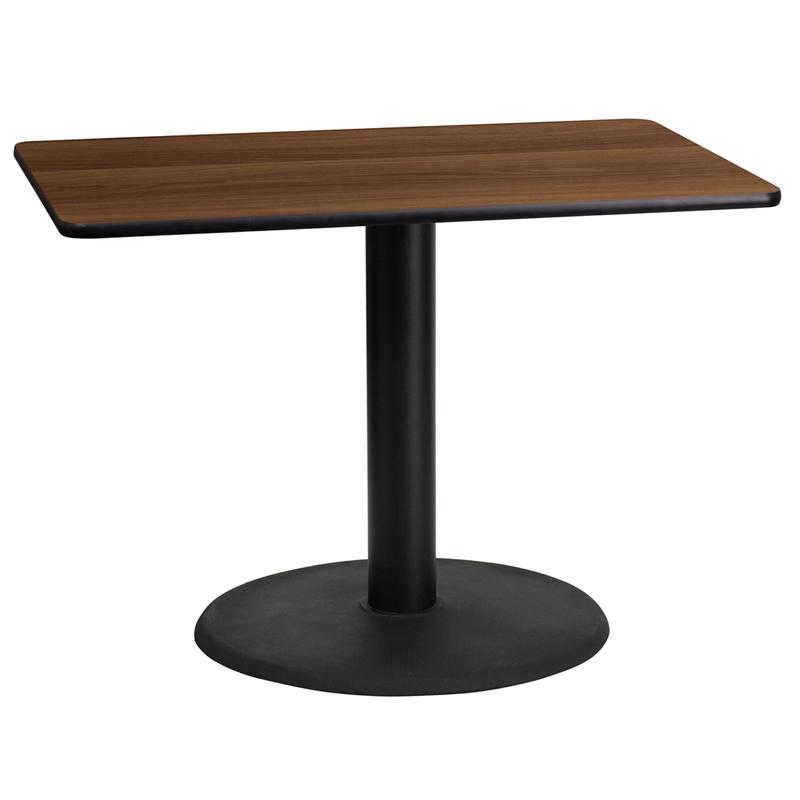 Flash Furniture 24'' x 42'' Rectangular Walnut Laminate Table Top with 24'' Round Table Height Base - XU-WALTB-2442-TR24-GG