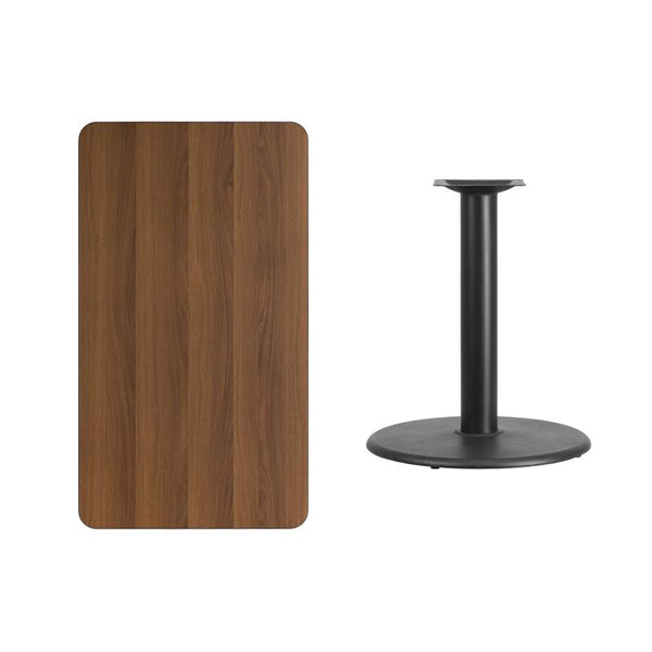 Flash Furniture 24'' x 42'' Rectangular Walnut Laminate Table Top with 24'' Round Table Height Base - XU-WALTB-2442-TR24-GG