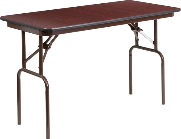 Flash Furniture 24'' x 48'' Rectangular Mahogany Melamine Laminate Folding Banquet Table - YT-2448-MEL-WAL-GG