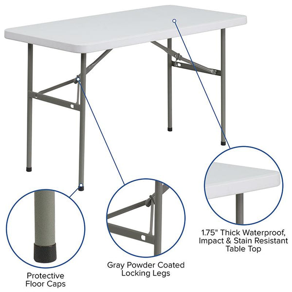 Flash Furniture 24''W x 48''L Granite White Plastic Folding Table - DAD-YCZ-122-2-GG