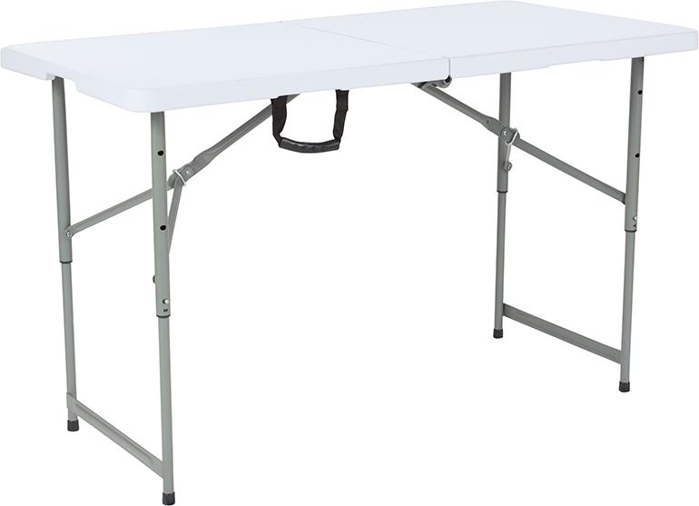 Flash Furniture 24"W x 48"L Height Adjustable Bi-Fold Granite White Plastic Folding Table - RB-2448ADJ-GG