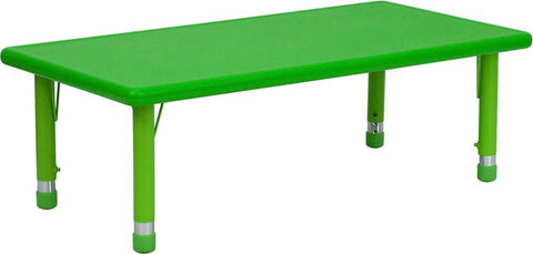 Flash Furniture 24''W x 48''L Rectangular Green Plastic Height Adjustable Activity Table - YU-YCX-001-2-RECT-TBL-GREEN-GG