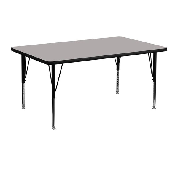 Flash Furniture 24''W x 48''L Rectangular Grey HP Laminate Activity Table - Height Adjustable Short Legs - XU-A2448-REC-GY-H-P-GG