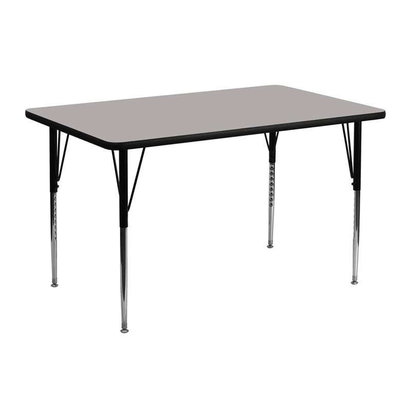 Flash Furniture 24''W x 48''L Rectangular Grey HP Laminate Activity Table - Standard Height Adjustable Legs - XU-A2448-REC-GY-H-A-GG