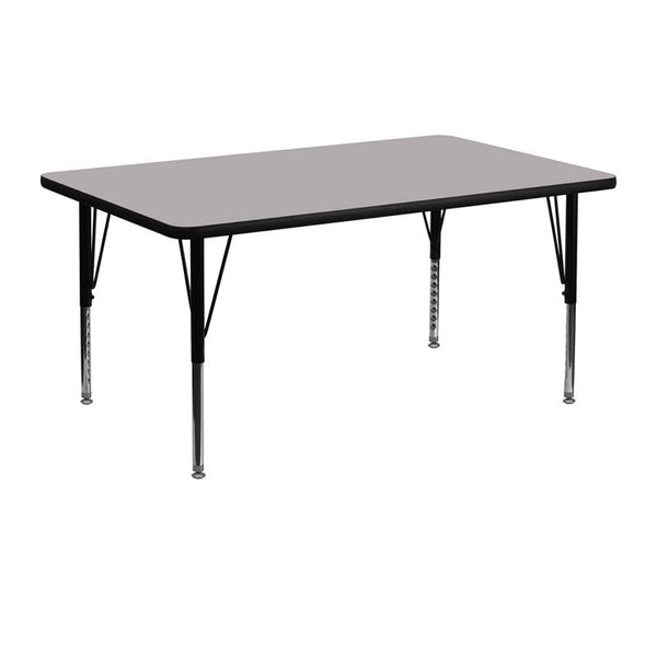 Flash Furniture 24''W x 48''L Rectangular Grey Thermal Laminate Activity Table - Height Adjustable Short Legs - XU-A2448-REC-GY-T-P-GG