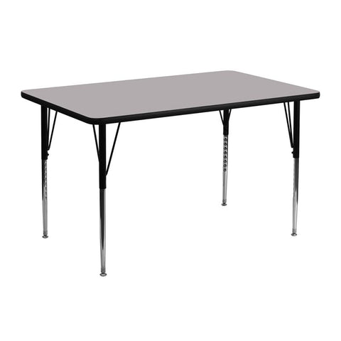 Flash Furniture 24''W x 48''L Rectangular Grey Thermal Laminate Activity Table - Standard Height Adjustable Legs - XU-A2448-REC-GY-T-A-GG