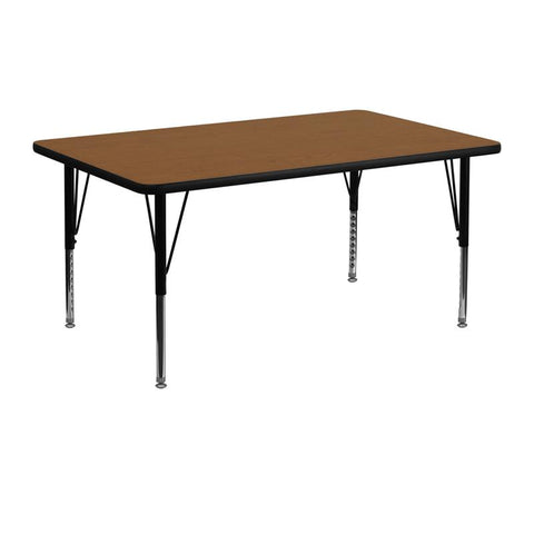 Flash Furniture 24''W x 48''L Rectangular Oak HP Laminate Activity Table - Height Adjustable Short Legs - XU-A2448-REC-OAK-H-P-GG