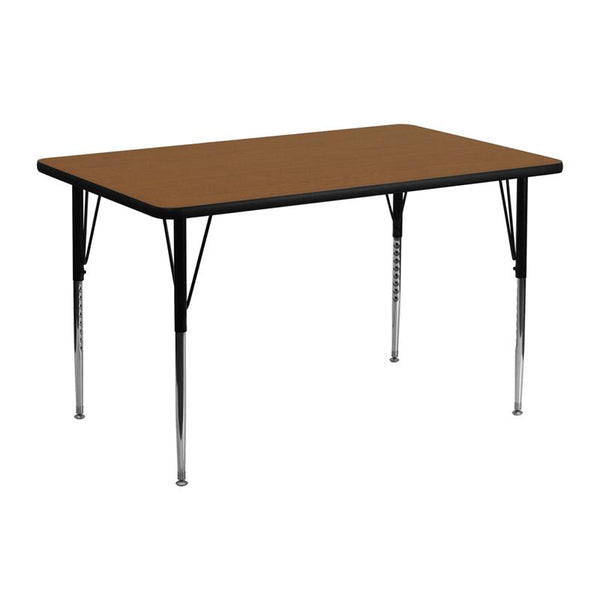 Flash Furniture 24''W x 48''L Rectangular Oak HP Laminate Activity Table - Standard Height Adjustable Legs - XU-A2448-REC-OAK-H-A-GG