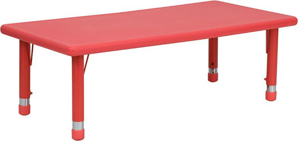 Flash Furniture 24''W x 48''L Rectangular Red Plastic Height Adjustable Activity Table - YU-YCX-001-2-RECT-TBL-RED-GG