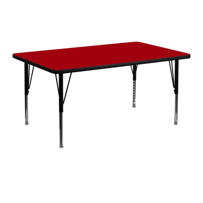 Flash Furniture 24''W x 48''L Rectangular Red Thermal Laminate Activity Table - Height Adjustable Short Legs - XU-A2448-REC-RED-T-P-GG