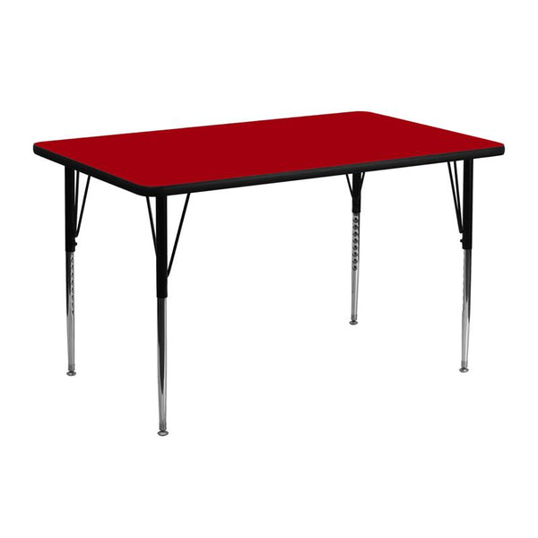 Flash Furniture 24''W x 48''L Rectangular Red Thermal Laminate Activity Table - Standard Height Adjustable Legs - XU-A2448-REC-RED-T-A-GG
