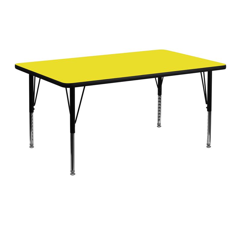 Flash Furniture 24''W x 48''L Rectangular Yellow HP Laminate Activity Table - Height Adjustable Short Legs - XU-A2448-REC-YEL-H-P-GG