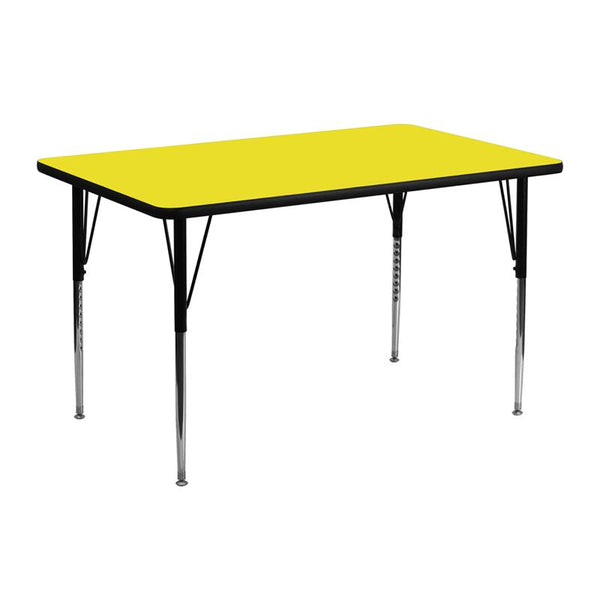 Flash Furniture 24''W x 48''L Rectangular Yellow HP Laminate Activity Table - Standard Height Adjustable Legs - XU-A2448-REC-YEL-H-A-GG