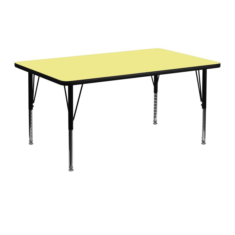Flash Furniture 24''W x 48''L Rectangular Yellow Thermal Laminate Activity Table - Height Adjustable Short Legs - XU-A2448-REC-YEL-T-P-GG