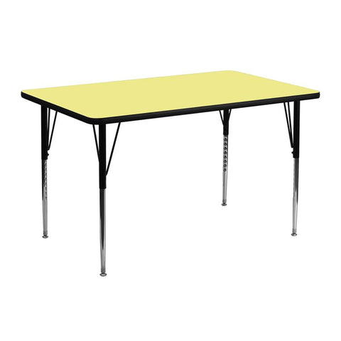 Flash Furniture 24''W x 48''L Rectangular Yellow Thermal Laminate Activity Table - Standard Height Adjustable Legs - XU-A2448-REC-YEL-T-A-GG