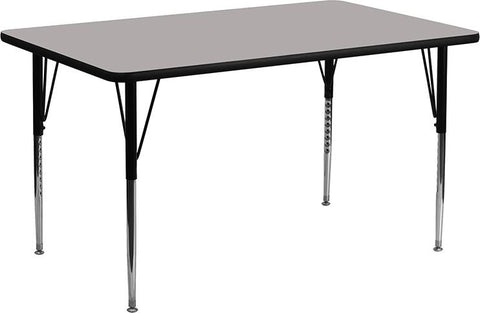 Flash Furniture 24''W x 60''L Rectangular Grey HP Laminate Activity Table - Standard Height Adjustable Legs - XU-A2460-REC-GY-H-A-GG