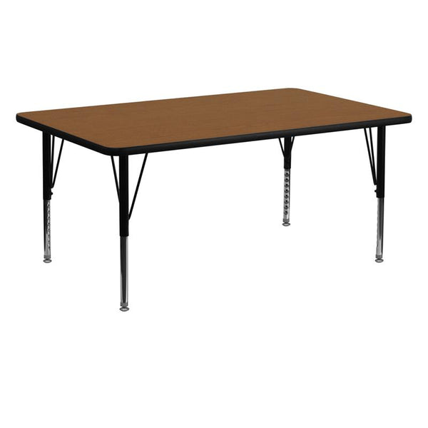 Flash Furniture 24''W x 60''L Rectangular Oak HP Laminate Activity Table - Height Adjustable Short Legs - XU-A2460-REC-OAK-H-P-GG