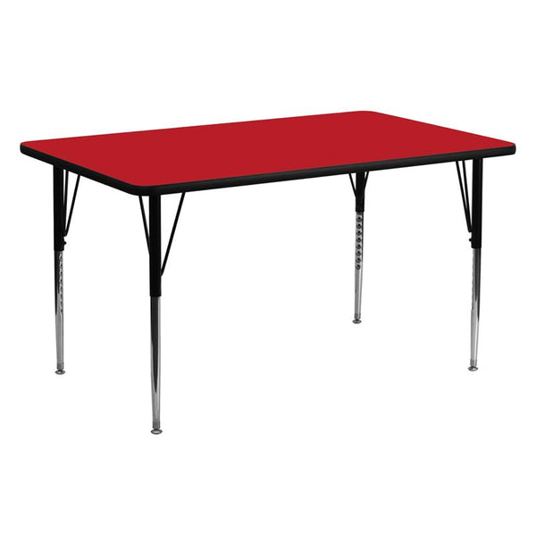 Flash Furniture 24''W x 60''L Rectangular Red HP Laminate Activity Table - Standard Height Adjustable Legs - XU-A2460-REC-RED-H-A-GG