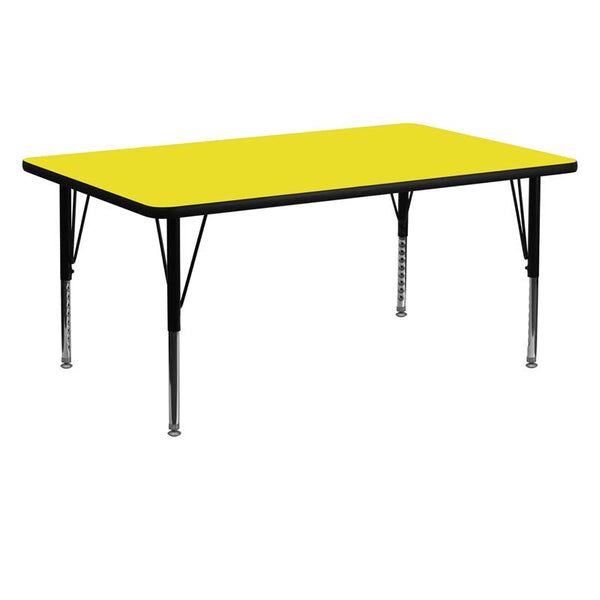 Flash Furniture 24''W x 60''L Rectangular Yellow HP Laminate Activity Table - Height Adjustable Short Legs - XU-A2460-REC-YEL-H-P-GG