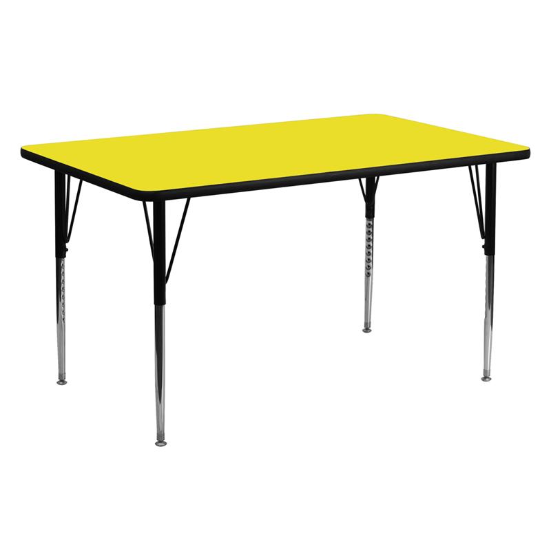 Flash Furniture 24''W x 60''L Rectangular Yellow HP Laminate Activity Table - Standard Height Adjustable Legs - XU-A2460-REC-YEL-H-A-GG