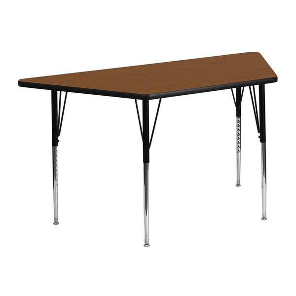 Flash Furniture 25''W x 45''L Trapezoid Oak HP Laminate Activity Table - Standard Height Adjustable Legs - XU-A2448-TRAP-OAK-H-A-GG
