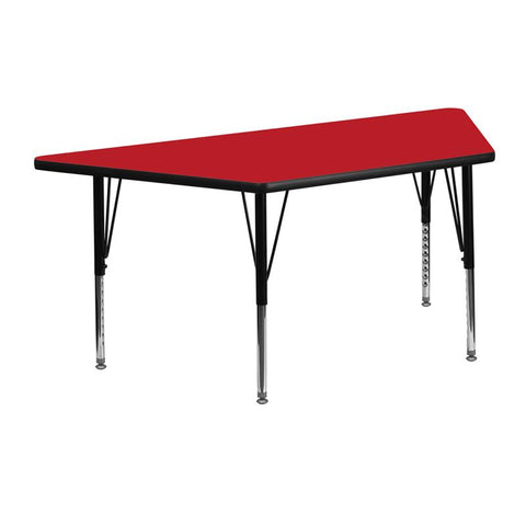 Flash Furniture 25''W x 45''L Trapezoid Red HP Laminate Activity Table - Height Adjustable Short Legs - XU-A2448-TRAP-RED-H-P-GG