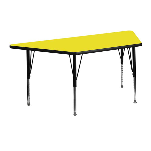 Flash Furniture 25''W x 45''L Trapezoid Yellow HP Laminate Activity Table - Height Adjustable Short Legs - XU-A2448-TRAP-YEL-H-P-GG