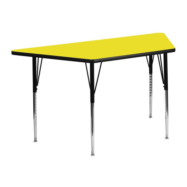 Flash Furniture 25''W x 45''L Trapezoid Yellow HP Laminate Activity Table - Standard Height Adjustable Legs - XU-A2448-TRAP-YEL-H-A-GG
