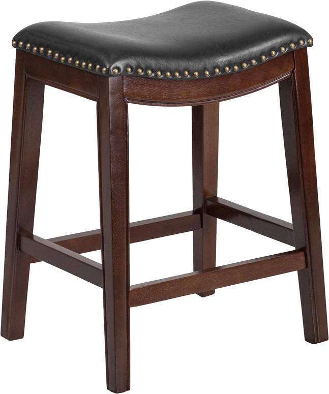 Flash Furniture 26'' High Backless Cappuccino Wood Counter Height Stool with Black Leather Saddle Seat - TA-411026-CA-GG