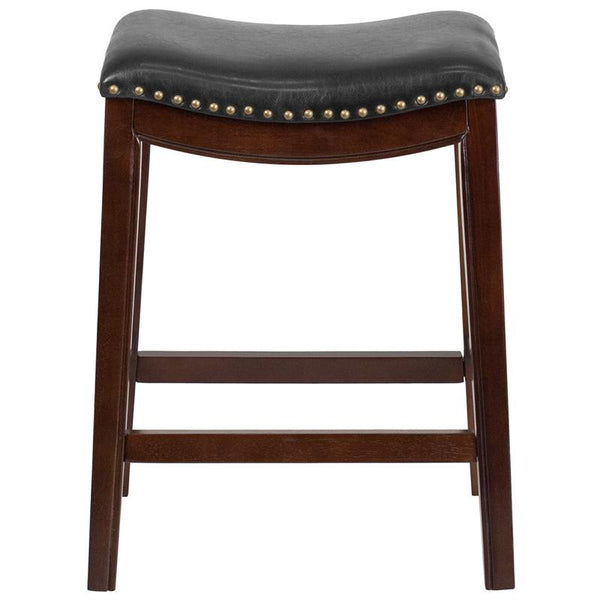 Flash Furniture 26'' High Backless Cappuccino Wood Counter Height Stool with Black Leather Saddle Seat - TA-411026-CA-GG