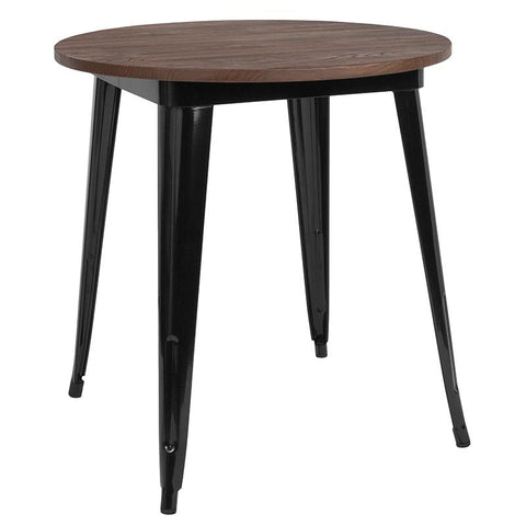 Flash Furniture 26" Round Black Metal Indoor Table with Walnut Rustic Wood Top - CH-51090-29M1-BK-GG