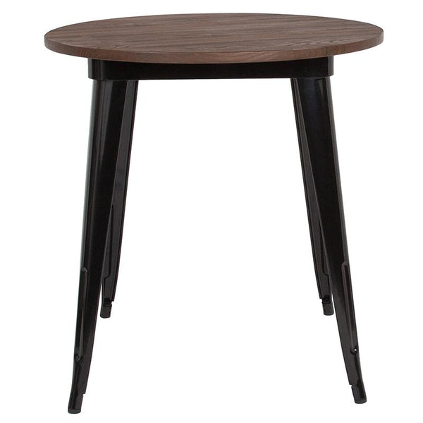Flash Furniture 26" Round Black Metal Indoor Table with Walnut Rustic Wood Top - CH-51090-29M1-BK-GG