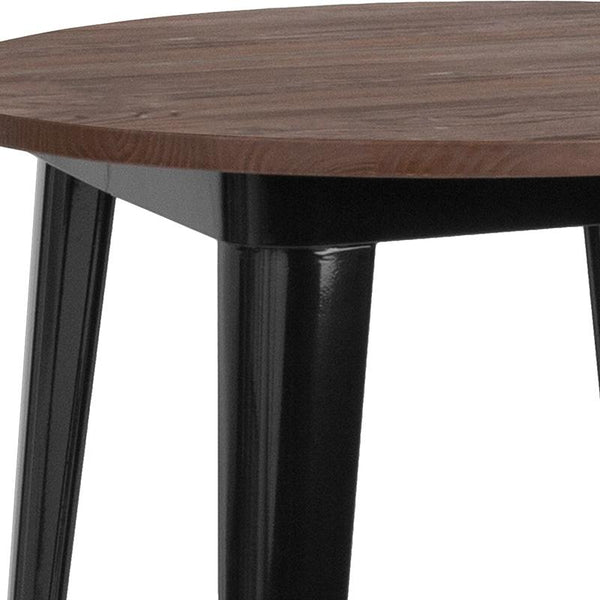 Flash Furniture 26" Round Black Metal Indoor Table with Walnut Rustic Wood Top - CH-51090-29M1-BK-GG