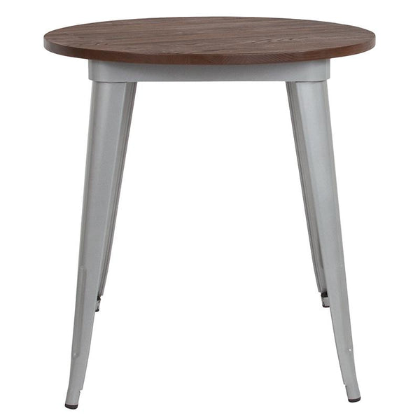 Flash Furniture 26" Round Silver Metal Indoor Table with Walnut Rustic Wood Top - CH-51090-29M1-SIL-GG