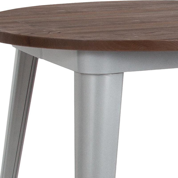 Flash Furniture 26" Round Silver Metal Indoor Table with Walnut Rustic Wood Top - CH-51090-29M1-SIL-GG