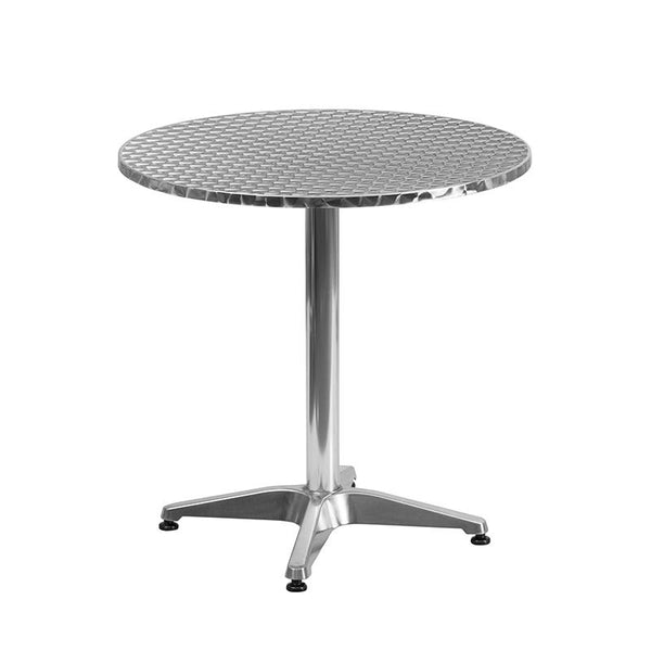 Flash Furniture 27.5'' Round Aluminum Indoor-Outdoor Table Set with 2 Slat Back Chairs - TLH-ALUM-28RD-017BCHR2-GG