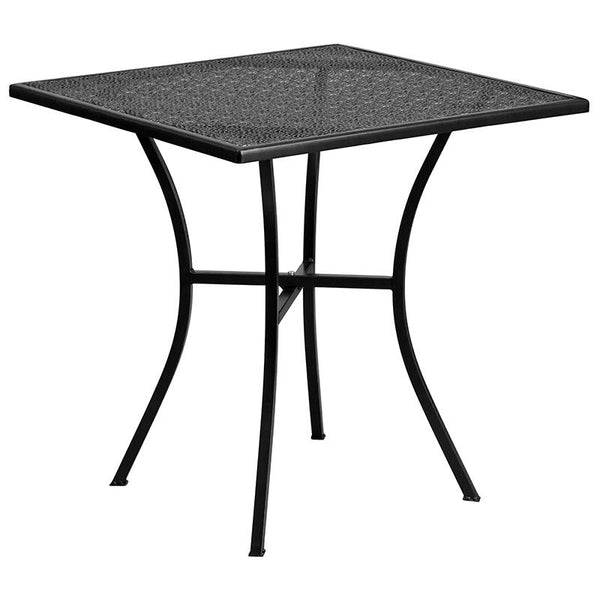 Flash Furniture 28'' Square Black Indoor-Outdoor Steel Patio Table Set with 2 Round Back Chairs - CO-28SQ-03CHR2-BK-GG