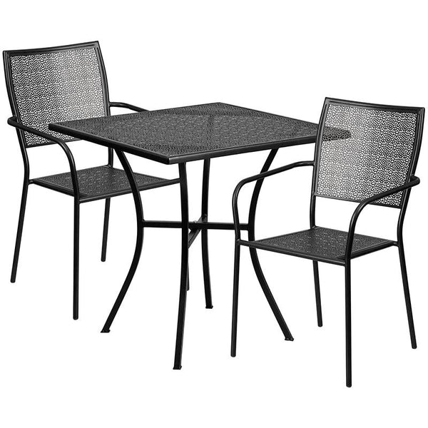 Flash Furniture 28'' Square Black Indoor-Outdoor Steel Patio Table Set with 2 Square Back Chairs - CO-28SQ-02CHR2-BK-GG