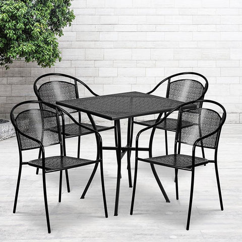 Flash Furniture 28'' Square Black Indoor-Outdoor Steel Patio Table Set with 4 Round Back Chairs - CO-28SQ-03CHR4-BK-GG