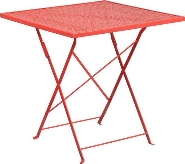 Flash Furniture 28'' Square Coral Indoor-Outdoor Steel Folding Patio Table - CO-1-RED-GG