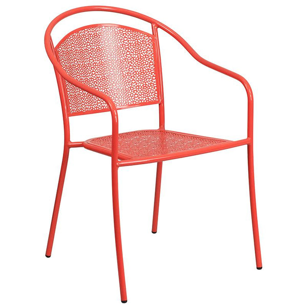 Flash Furniture 28'' Square Coral Indoor-Outdoor Steel Folding Patio Table Set with 2 Round Back Chairs - CO-28SQF-03CHR2-RED-GG